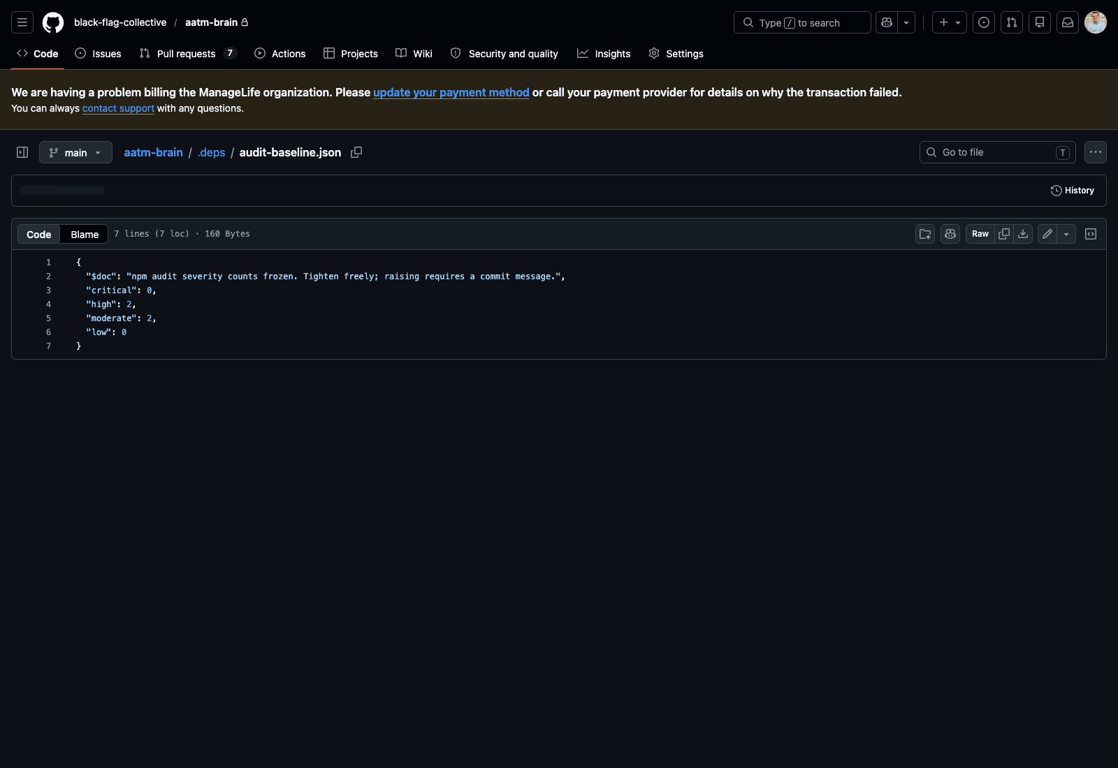 .deps/audit-baseline.json file in aatm-brain